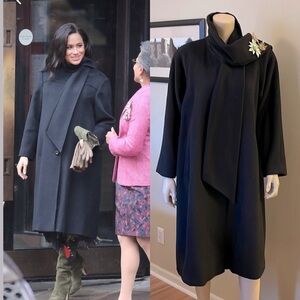 Vintage ❤️ Christian Dior Black Long Scarf Collar Wool Coat. Size. Large. D